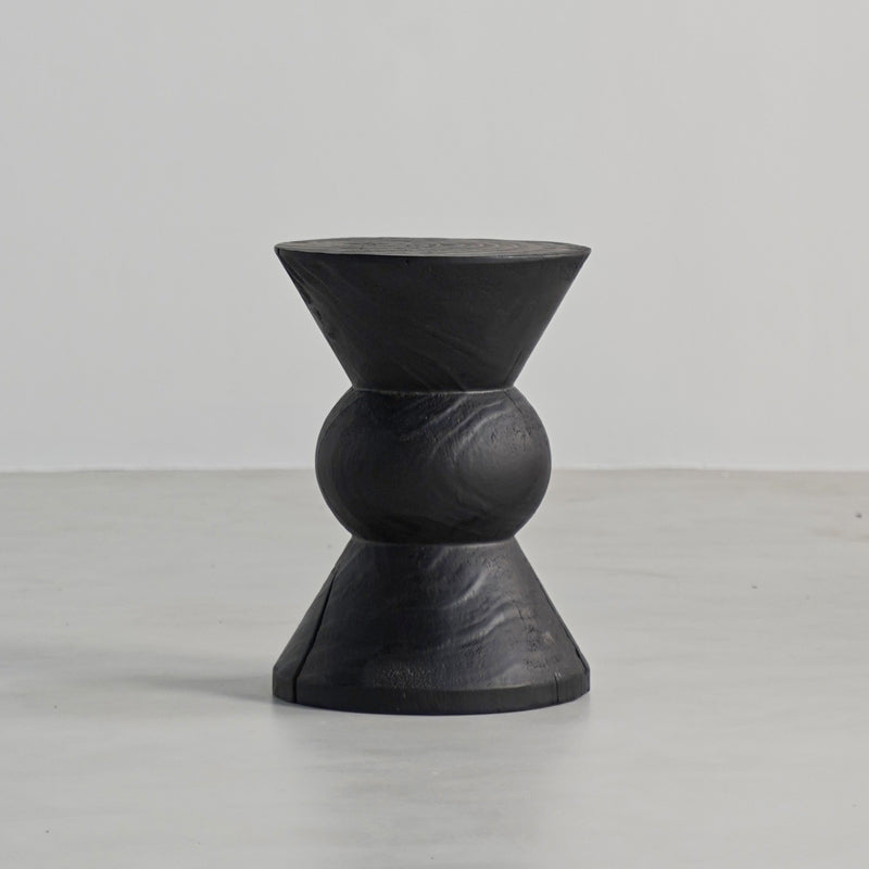 Traditional Japanese Wabi-Sabi Wood End Table with Geometric Design - Living Room Accent