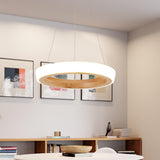 Japanese Minimalist Log-Circle Island LED Chandelier