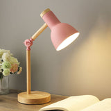 Nordic Contemporary Iron Table Lamp with Semi-Circular Shade and Wooden Base – 1-Light, Ideal for Study