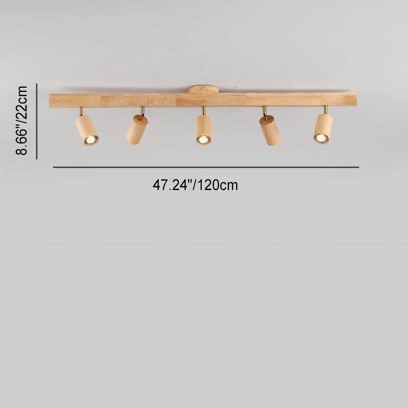 Japanese Minimalist Wooden LED Track Lighting, 2/3/4/5-Light, Semi-Flush Mount Ceiling Light
