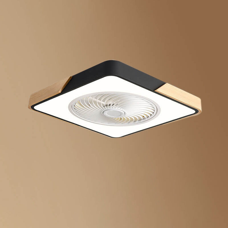 Nordic Macaron Square Wood LED Flush-Mount Ceiling Fan Light - Modern Minimalist Design
