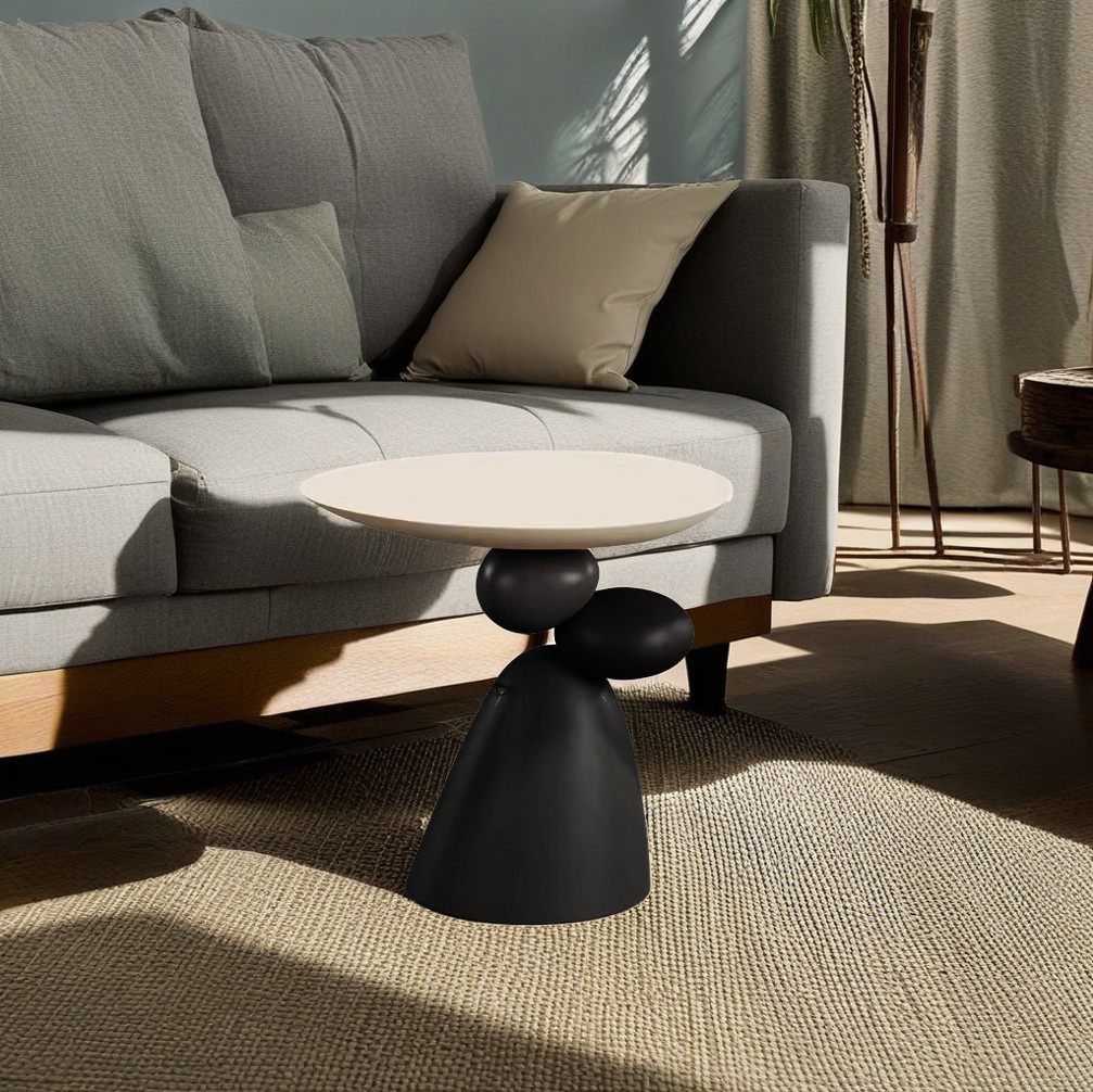 Contemporary Resin End Table with Round Elliptical Branch Slab – Modern Bedroom Accent