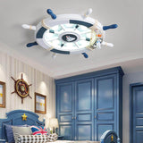 Whimsical Cartoon Sailboat LED Flush-Mount Ceiling Light with Helmsman Figure - Plastic Construction