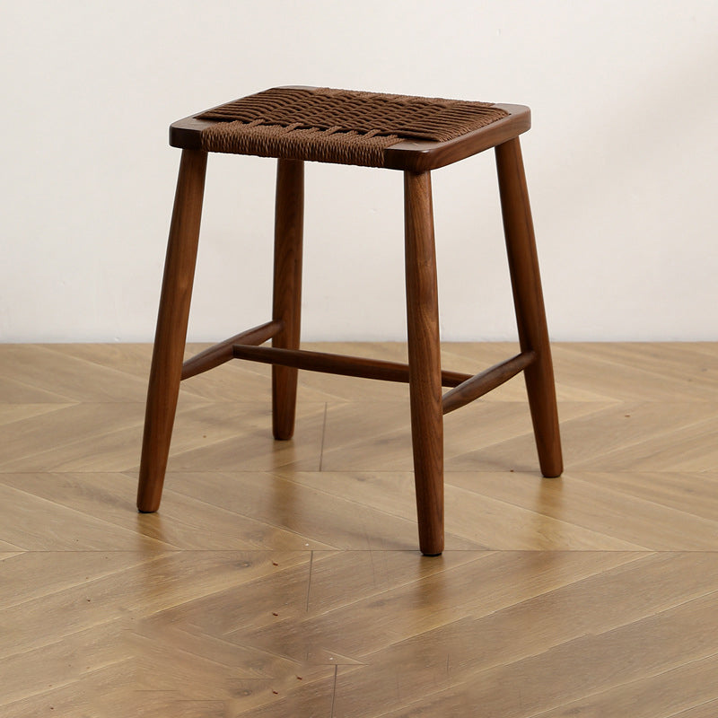 Elegant Traditional Japanese Rectangular Rope-Woven Wooden Bar Stool for the Dining Room
