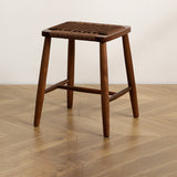 Elegant Traditional Japanese Rectangular Rope-Woven Wooden Bar Stool for the Dining Room