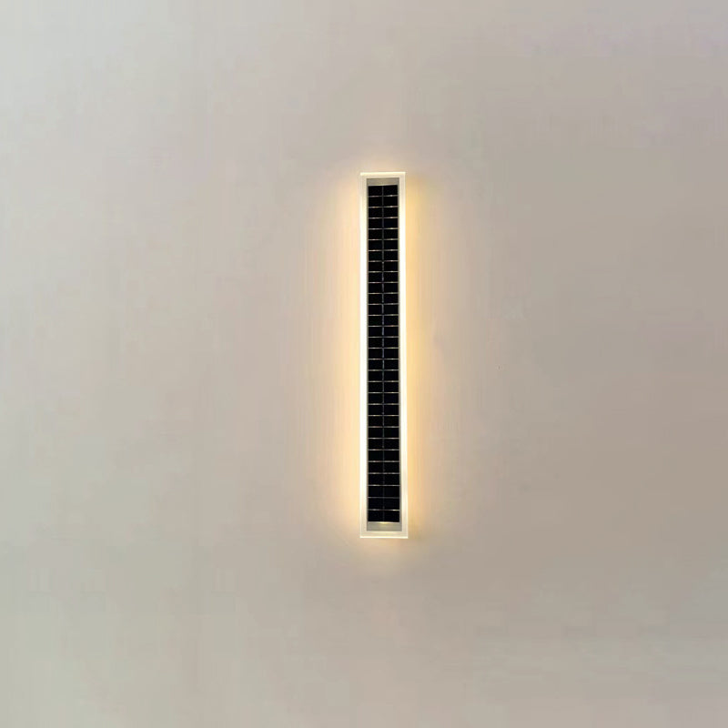 Sleek Minimalist Outdoor Solar LED Rectangular Strip Wall Sconce Lamp - Waterproof Patio Lighting