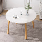 Chic Modern Minimalist Round Faux-Slab Wood Dining Table for Four