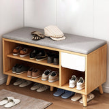 Contemporary Scandinavian Solid Wood Shoe Storage Cabinet, 2-Tier Entryway Organizer with Cotton-Linen Accents