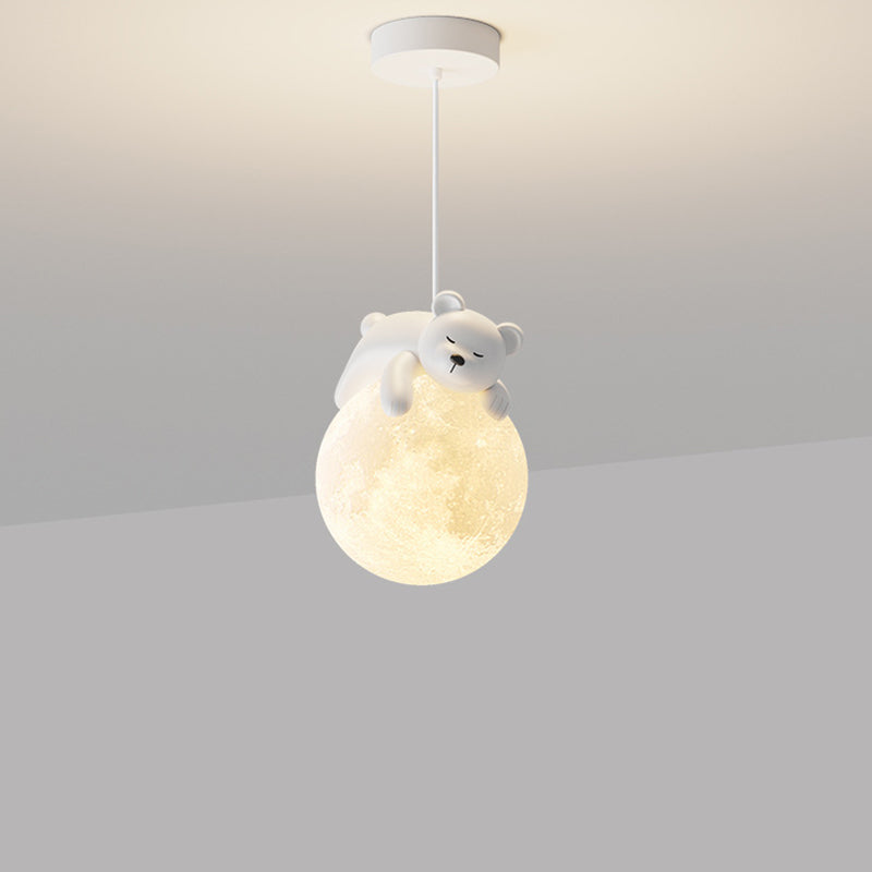 Modern Resin Rabbit Moon 1-Light Pendant Light for Kids' Rooms & Living Rooms