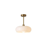 Modern Retro Round Solid-Color Glass Pendant Light with Electroplated Copper Finish — 1-Light, Pendant or Flush Mount