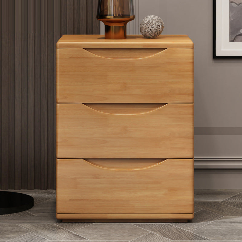 Traditional Japanese-Style Rectangular Nightstand with Rubber Wood & Metal – 2/3-Drawer Bedside Table