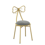 Contemporary Bow-Shape Velvet Upholstered Round Vanity Stool with Backrest - PU Leather & Metal Frame for Bedroom