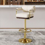 Luxurious Contemporary Faux Leather Upholstered Height-Adjustable Swivel Bar Stool with Armrests and Footrest for Dining Room