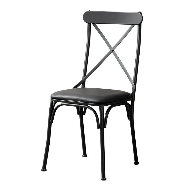 Contemporary Industrial PU Leather, Wood & Iron Dining Chair & Table Set with Square X-Back for Dining Room