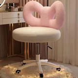 Modern Art Deco Butterfly Knot Vanity Stool – Round Lambswool and Faux Leather Seat, Metal Frame, Backrest, Armless, for Bedroom