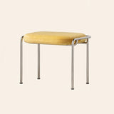 Modern Scandinavian Vanity Stool – Square, Cotton-Linen Upholstery, Stainless Steel Frame, Backless, for Bedroom