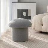 Modern Minimalist Mushroom-Cylinder Vanity Stool with Lambswool Upholstery and Wood Base for Bedroom