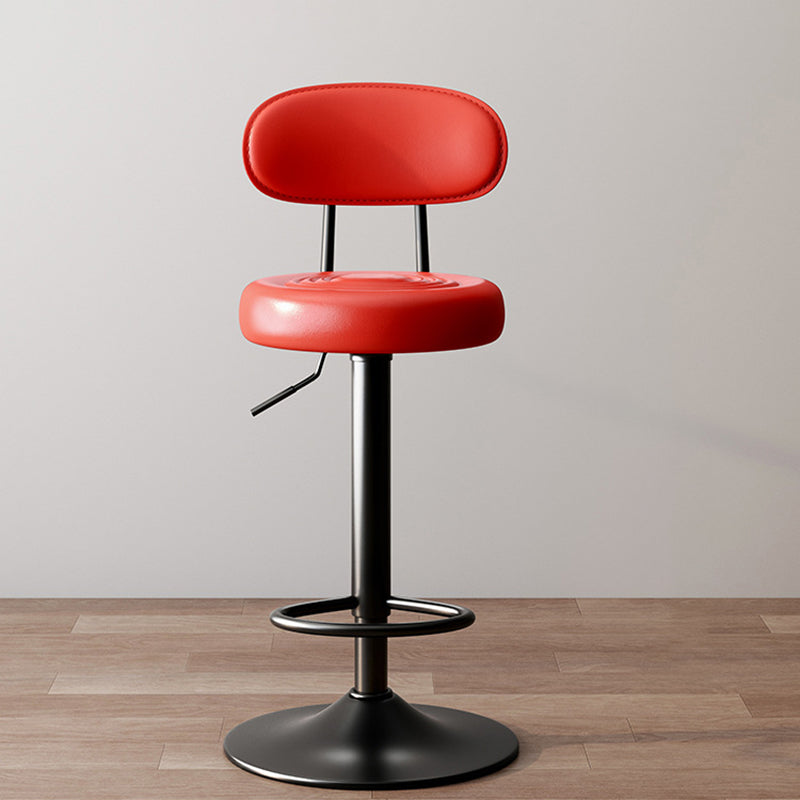 Modern Minimalist Round Upholstered Bar Stool with Curved Backrest in Microfiber Leather & Metal – Ideal Dining Room Chair