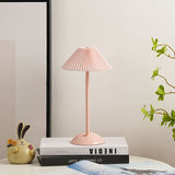 Modern Scandinavian Rechargeable Table Lamp – Iron Frame, Pleated Conical Fabric Shade, 1-Light, Perfect for Bedside