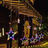 Solar-Powered LED Curtain Lights – Star & Moon Design, Outdoor Christmas String Lights for Patio, Garden and Camping