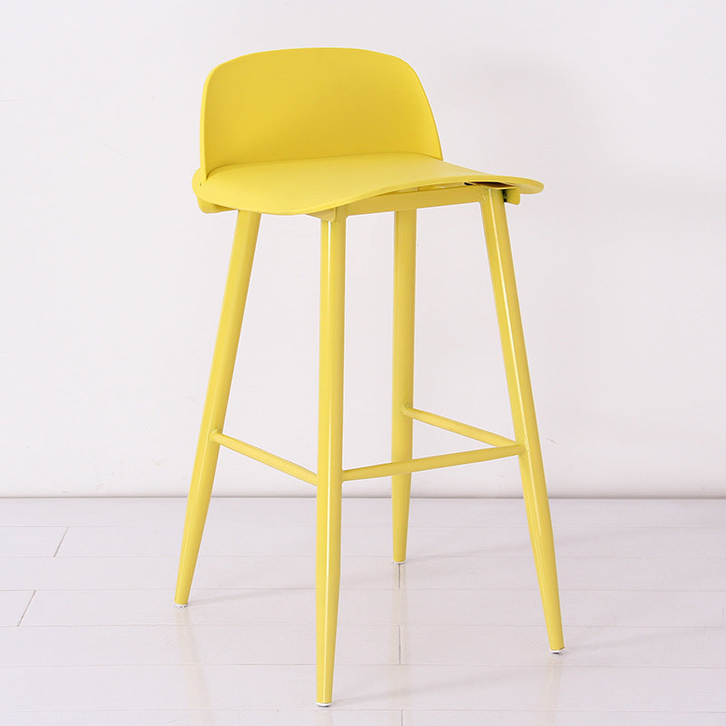 Sleek Modern Minimalist Rectangular Carbon Steel Bar Stool with Plastic Backrest for Dining Room