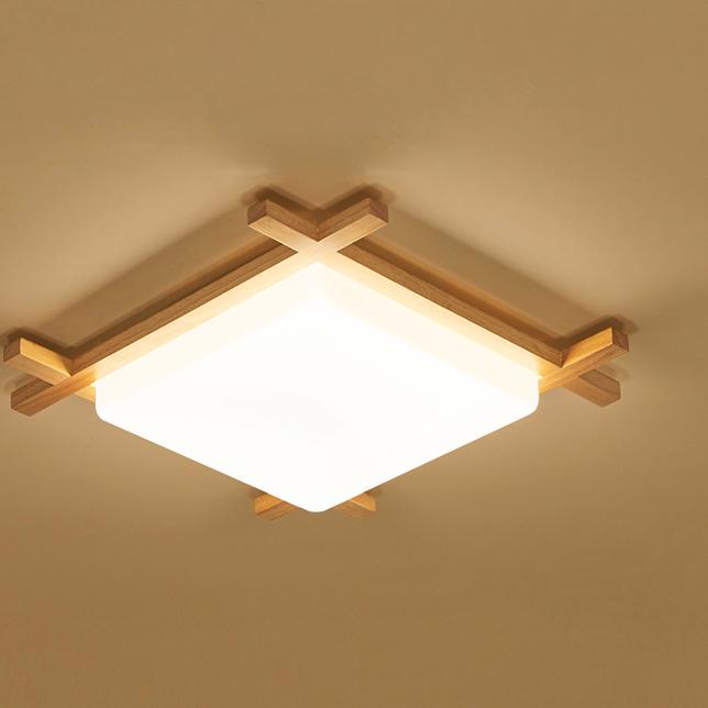 Modern Solid Wood Square LED Flush-Mount Ceiling Light – Tatami-Style Japanese Design
