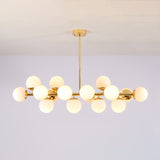 Contemporary Scandinavian Long Round Globe Iron & Glass 16-Light Island Pendant Chandelier for Dining Room