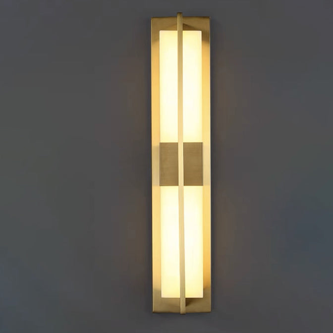 Elegant Modern-Transitional Rectangular Copper-Marble LED Outdoor Wall Sconce Lamp for Patio