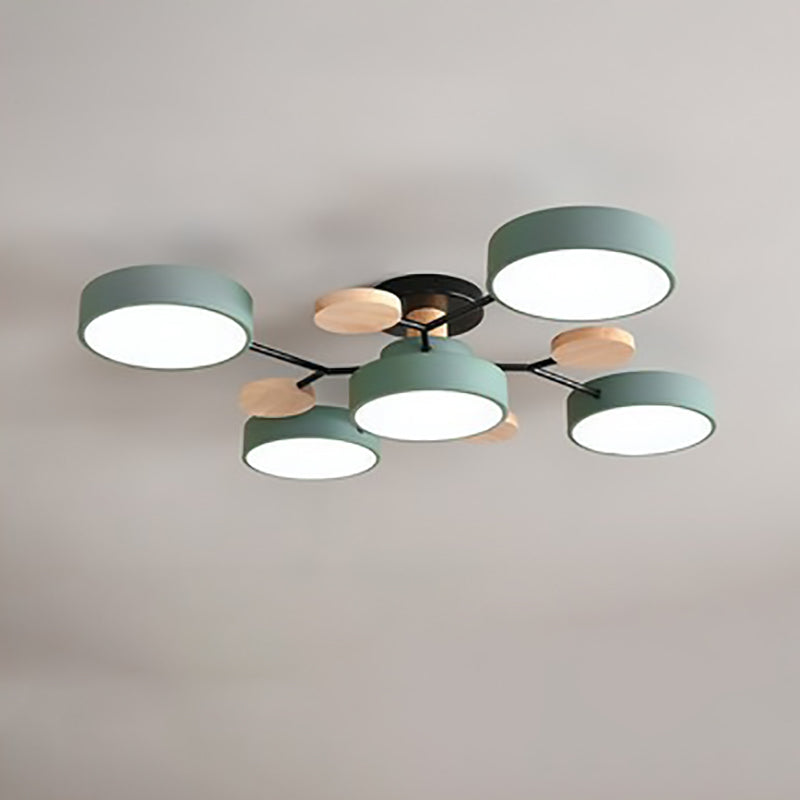 Contemporary Scandinavian LED Ceiling Light with Round Molecule Branch Design, Semi-Flush Mount for Living Room