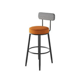 Sleek Contemporary Nordic Round Bar Stool Upholstered in Cotton-Linen Fabric with Backrest and Footrest for Dining Room