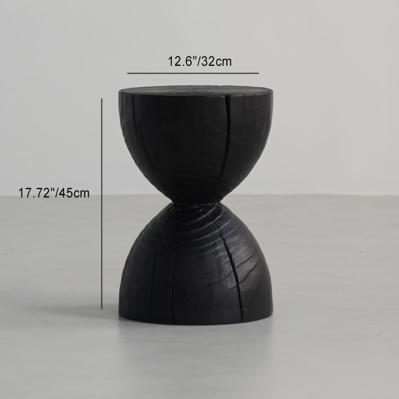 Traditional Japanese Wabi-Sabi Wood End Table with Geometric Design - Living Room Accent