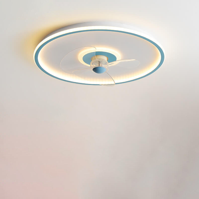 Sleek Modern Acrylic Round LED Flush-Mount Ceiling Fan with Integrated Light
