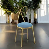 Contemporary Bow-Shape Velvet Upholstered Round Vanity Stool with Backrest - PU Leather & Metal Frame for Bedroom