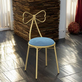 Contemporary Bow-Shape Velvet Upholstered Round Vanity Stool with Backrest - PU Leather & Metal Frame for Bedroom
