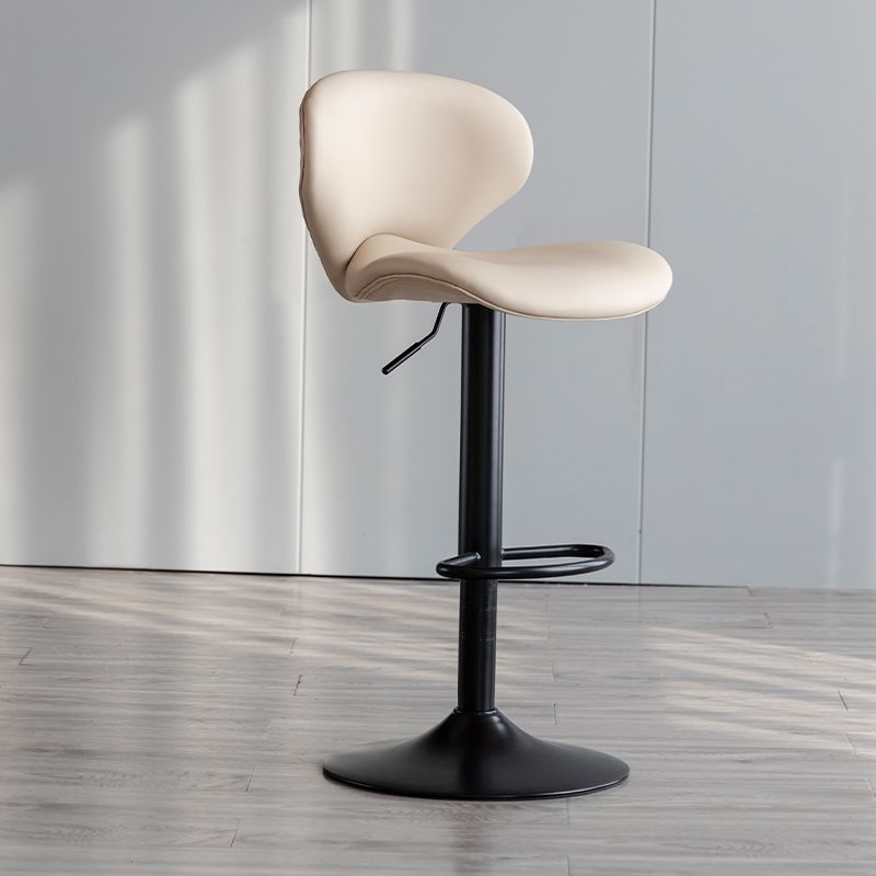 Contemporary Curved PU Leather Liftable Swivel Bar Stool with Backrest and Footrest for Dining Room