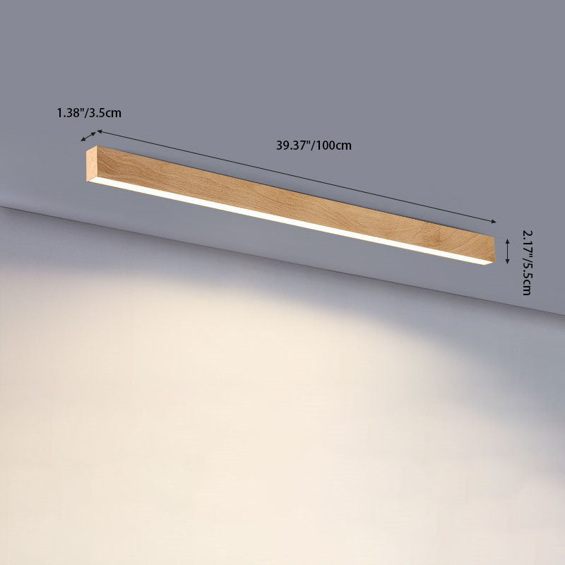 Sleek Modern Minimalist Wood-Grain Aluminum LED Flush-Mount Ceiling Light