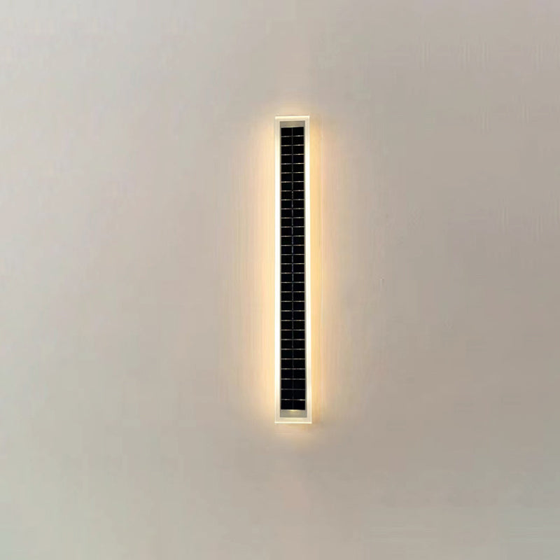 Sleek Minimalist Outdoor Solar LED Rectangular Strip Wall Sconce Lamp - Waterproof Patio Lighting