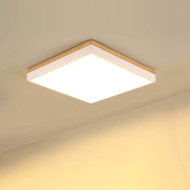 Nordic Solid Wood LED Flush-Mount Ceiling Light — Minimalist Square/Rectangular Design