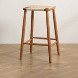 Elegant Traditional Japanese Rectangular Rope-Woven Wooden Bar Stool for the Dining Room