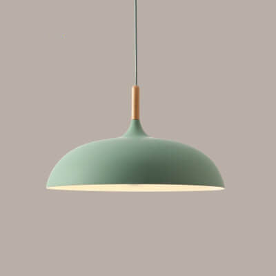 Modern Metal and Wood Dome Pendant Light — 1-Light, Wooden Top