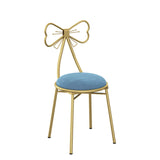 Contemporary Bow-Shape Velvet Upholstered Round Vanity Stool with Backrest - PU Leather & Metal Frame for Bedroom