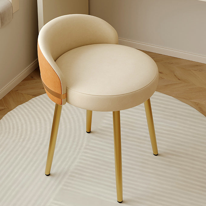 Contemporary Scandinavian Round Faux Nappa Leather Swivel Vanity Stool with Low Back – Elegant Bedroom Vanity Chair