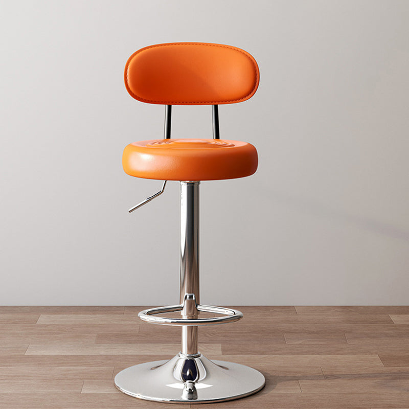 Modern Minimalist Round Upholstered Bar Stool with Curved Backrest in Microfiber Leather & Metal – Ideal Dining Room Chair