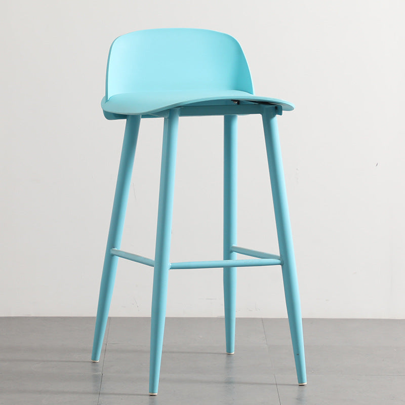 Sleek Modern Minimalist Rectangular Carbon Steel Bar Stool with Plastic Backrest for Dining Room