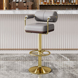 Luxurious Contemporary Faux Leather Upholstered Height-Adjustable Swivel Bar Stool with Armrests and Footrest for Dining Room