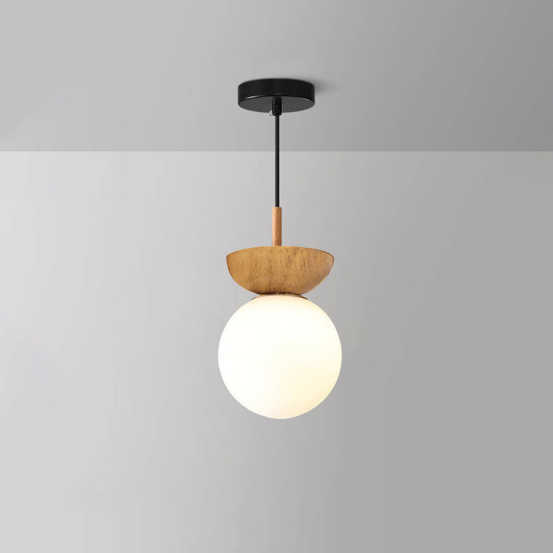Nordic Japanese Glass Orb Ceiling Light — Wood Grain Iron Finish, 1-Light