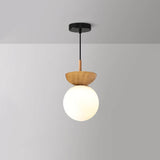 Nordic Japanese Glass Orb Ceiling Light — Wood Grain Iron Finish, 1-Light