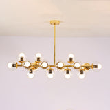 Contemporary Scandinavian Long Round Globe Iron & Glass 16-Light Island Pendant Chandelier for Dining Room
