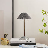 Modern Scandinavian Rechargeable Table Lamp – Iron Frame, Pleated Conical Fabric Shade, 1-Light, Perfect for Bedside