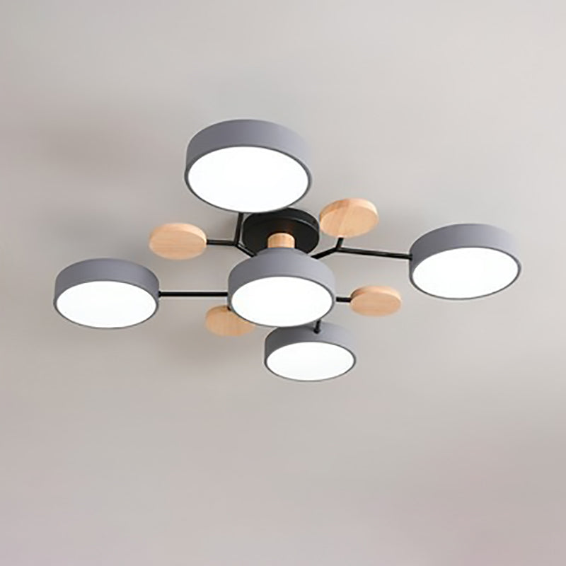 Contemporary Scandinavian LED Ceiling Light with Round Molecule Branch Design, Semi-Flush Mount for Living Room